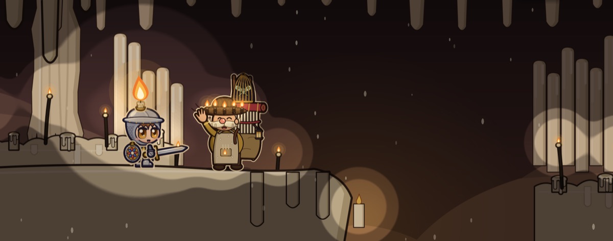 Waxby and Waxley the chandler among hills of melted candles.