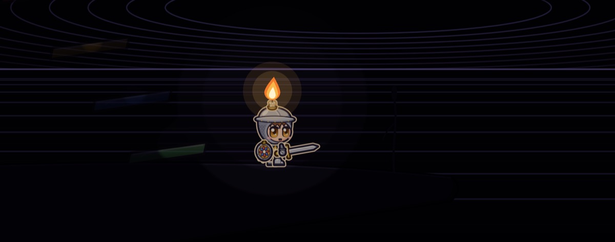 Near-total darkness, with one small candle far below.